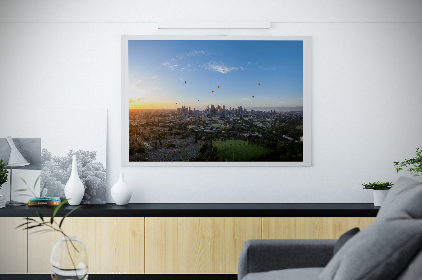 Melbourne Skyline featuring Hot Air Balloons